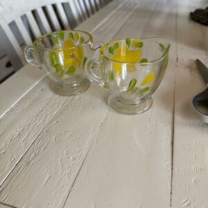 Vintage Bartlett Collins Sugar and Creamer Set, Hand Painted Yellow Flowers